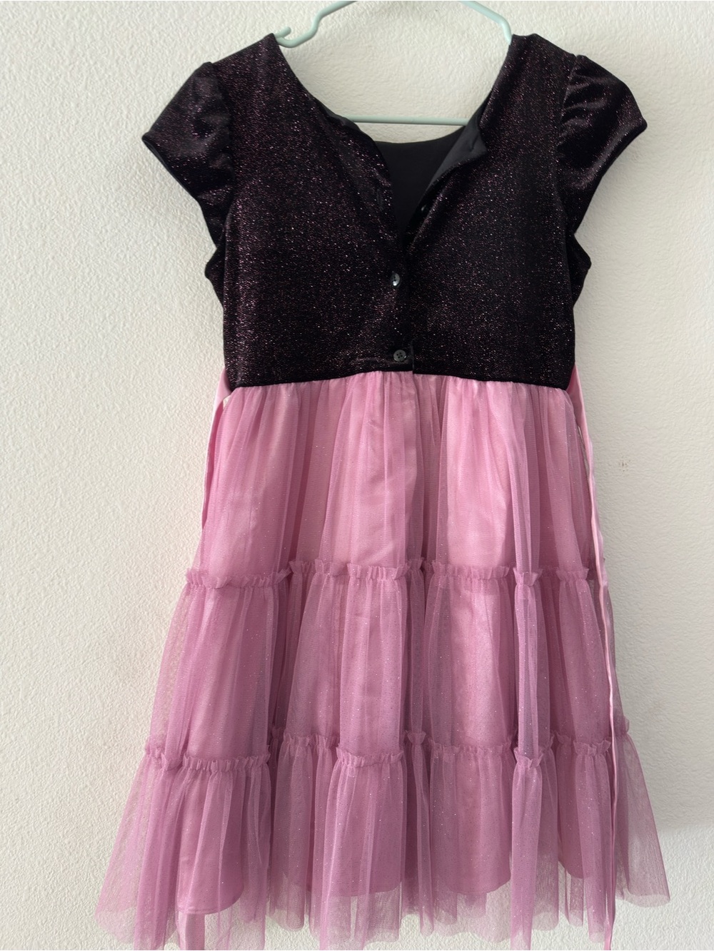 Jona Michelle Black Sparkle Bodice with Pink Tulle Bow Dress - Picture 2 of 3
